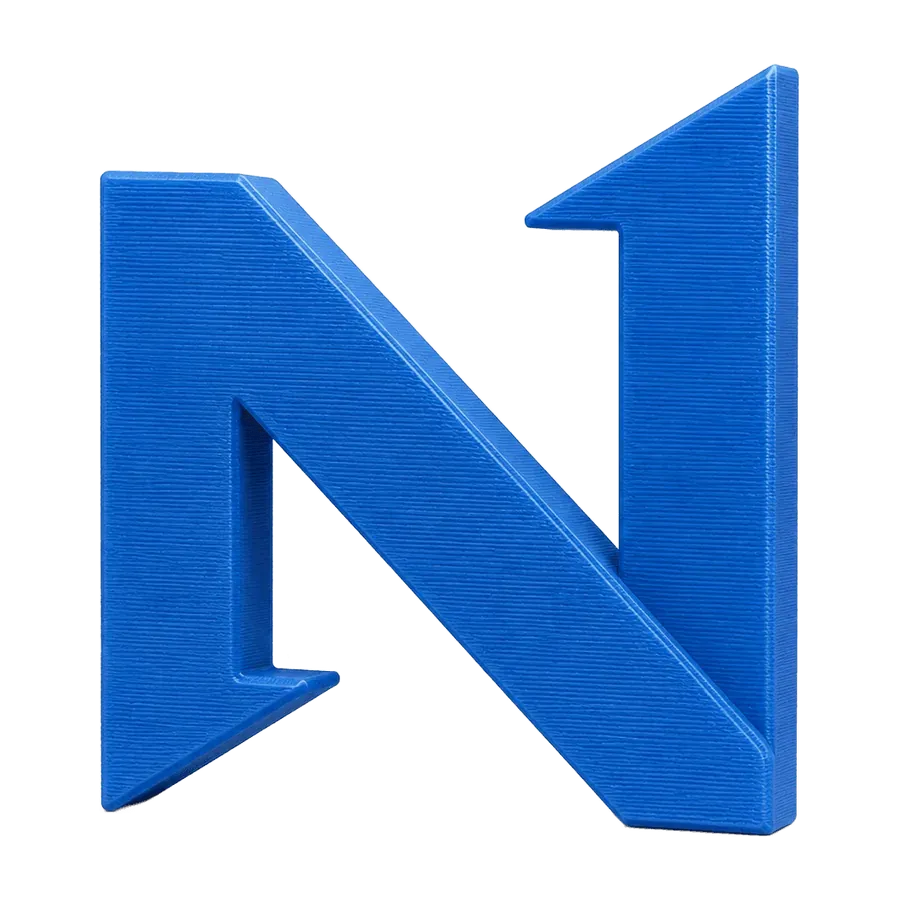 Símbolo da Nexora impresso em 3D com filamento azul